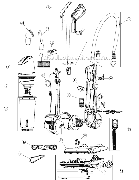Page A Diagram and Parts List for UD40030  Dirt Devil Upright Vacuum